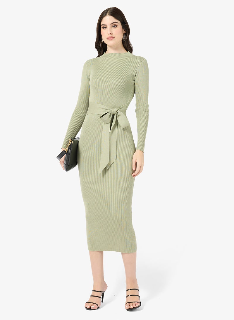 Little Mistress Sage Buckle Midi Dress - Image 1